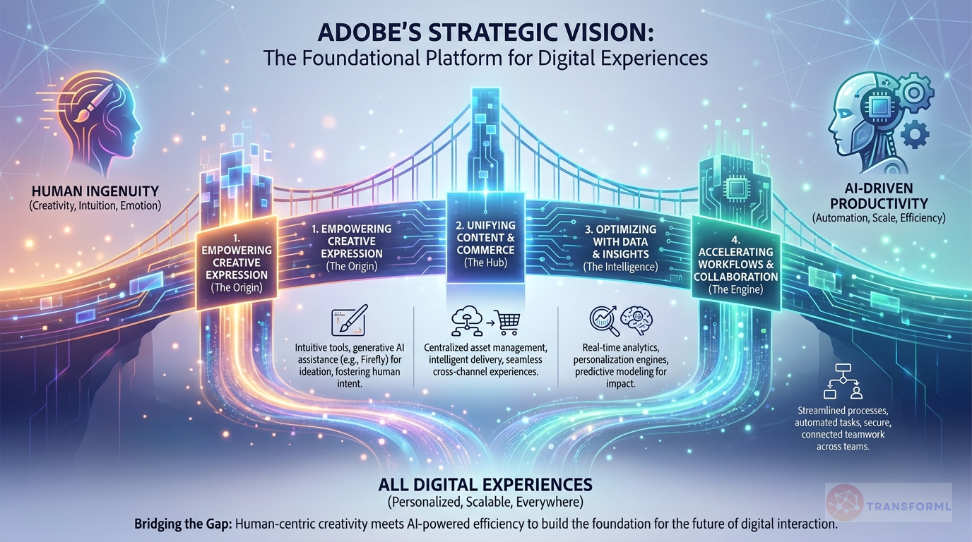 Adobe Inc. strategy cascade analysis highlighting AI Integration and Innovation and End-to-End Content Supply Chain.