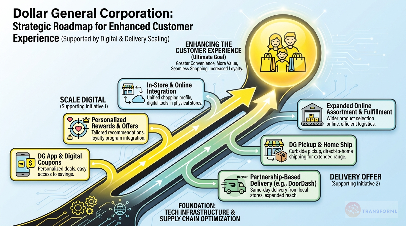 Dollar General Corporation strategy cascade analysis highlighting Real Estate Expansion and Optimization and Digital and Omnichannel Growth.