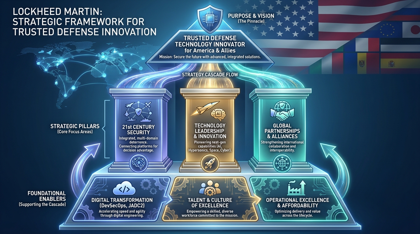 Lockheed Martin Corporation strategy cascade analysis highlighting 21st Century Security & Commercial Tech Integration and Digital Transformation (1LMX).