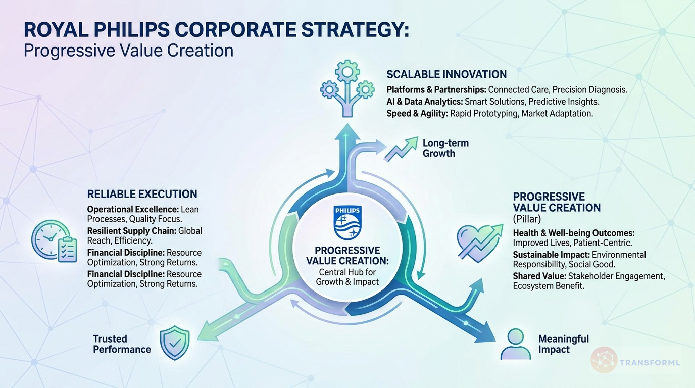 Royal Philips strategy cascade analysis highlighting Patient- and People-Centric Innovation and Operational Excellence and Supply Chain Resilience.