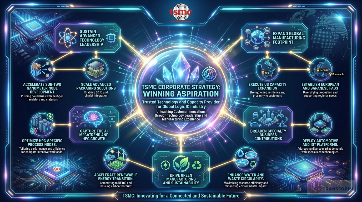 Taiwan Semiconductor Manufacturing Company, Ltd. strategy cascade analysis highlighting Advanced Node and AI Technology Leadership and Global Manufacturing Footprint Expansion.