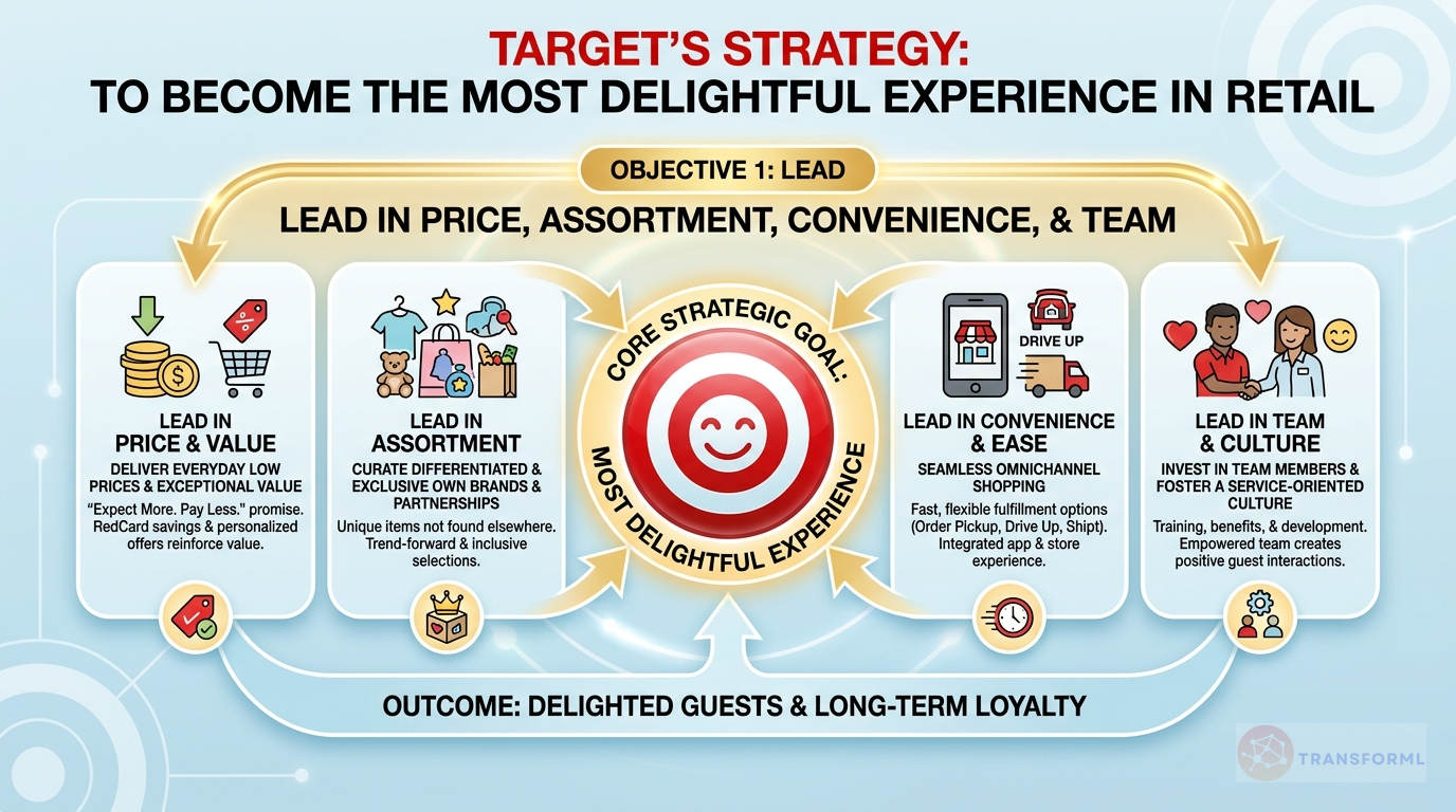 Target Corporation strategy cascade analysis highlighting Merchandising Authority & Owned Brands and Omnichannel Guest Experience.