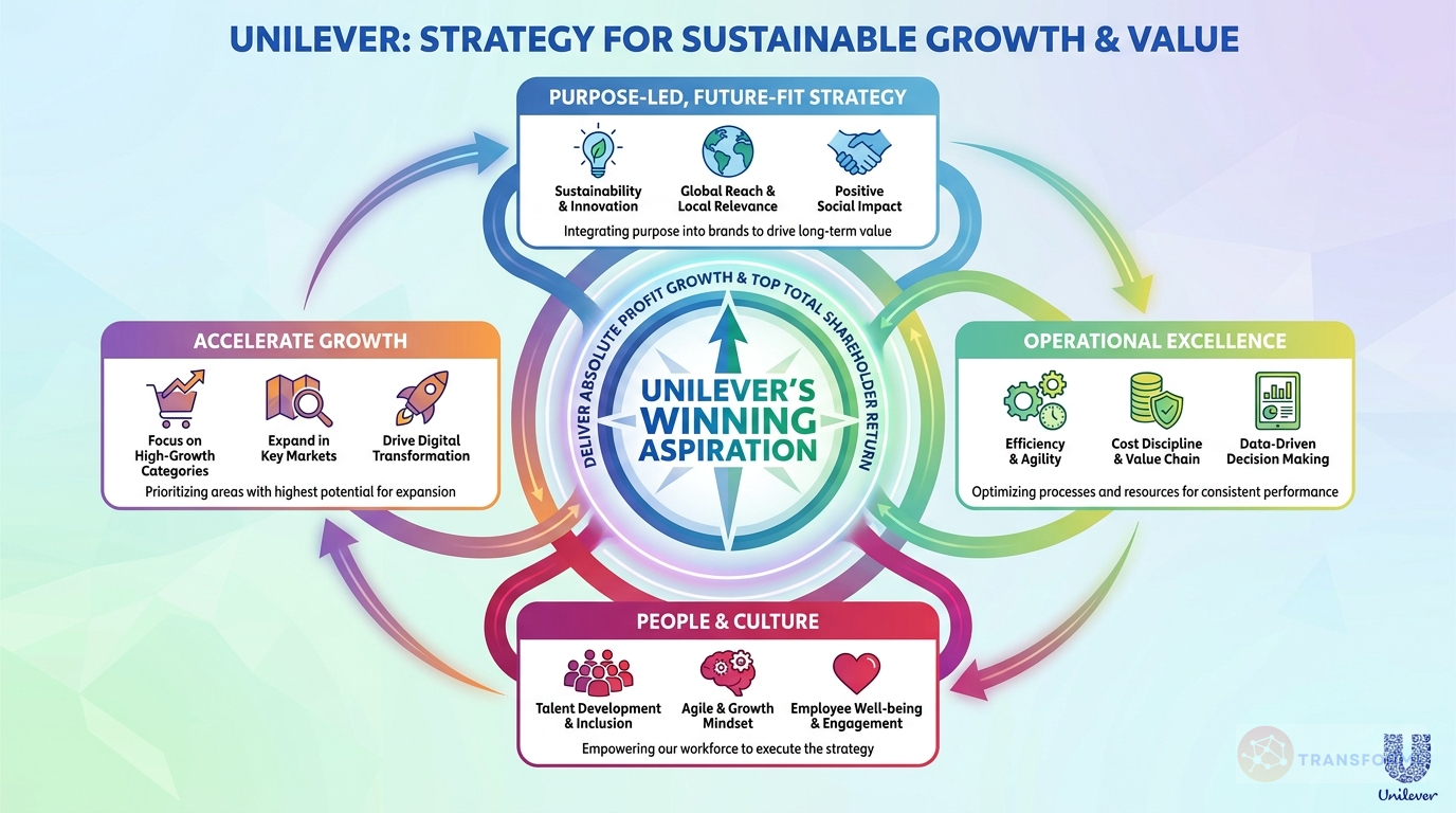 Unilever strategy cascade analysis highlighting Desire at Scale (SASSY Brands) and Play to Win Culture.